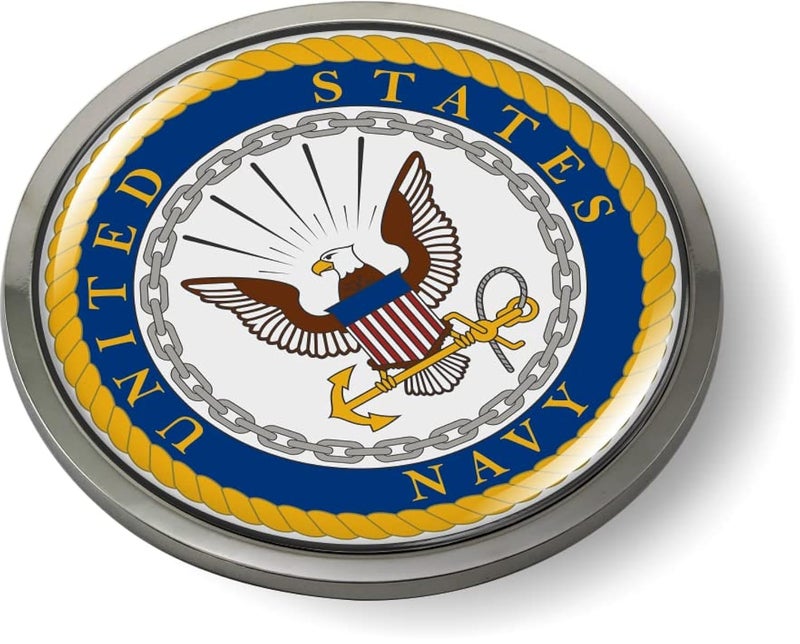 BestLicensePlateFrames - The United States Navy 3D Domed CAR Emblem Badge Sticker Chrome Metal Bezel - Official U.S. Navy Licensed Product - Image 1